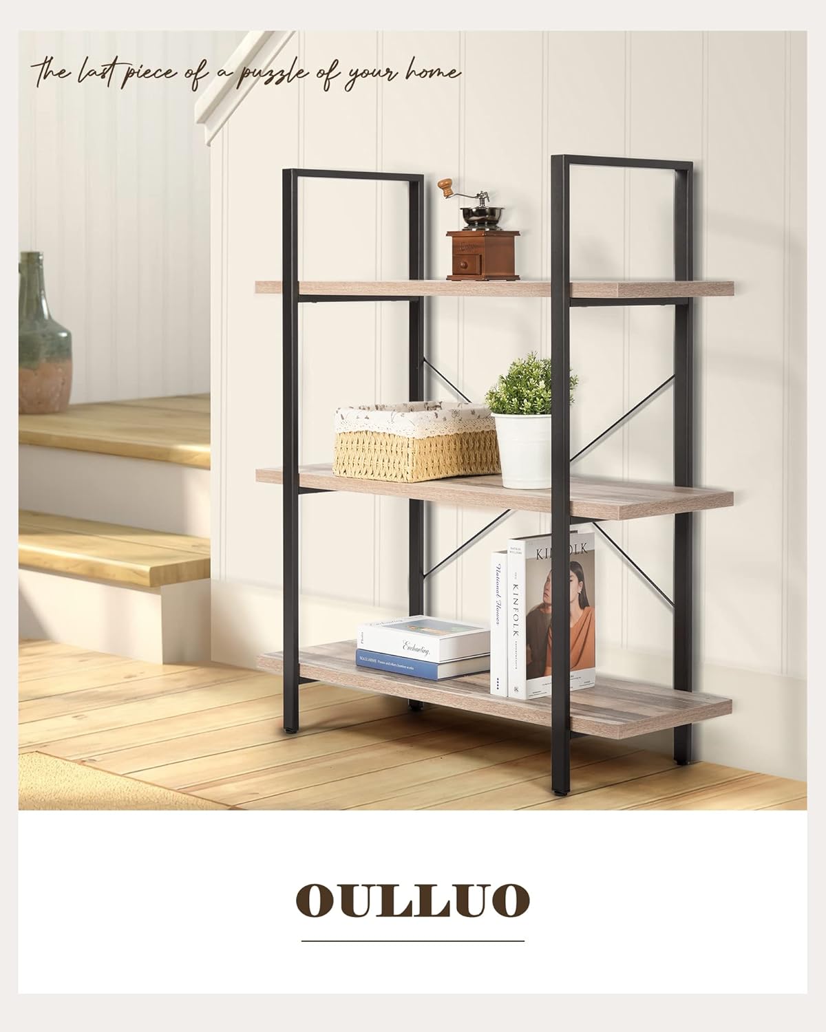 Industrial 2-Tier Wood and Metal Bookcase S9555