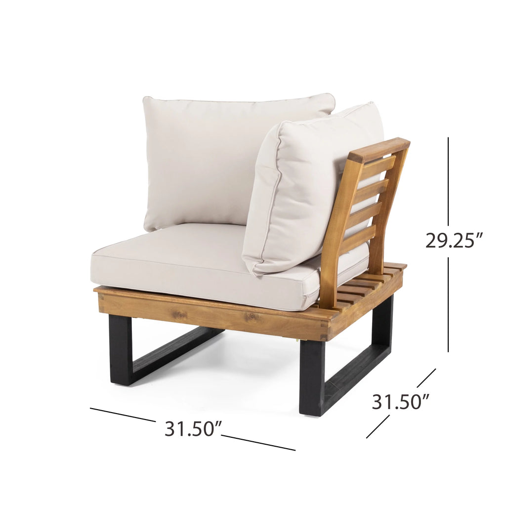 4 Pc Beige Teak Acacia Wood Outdoor Sectional Set Q369