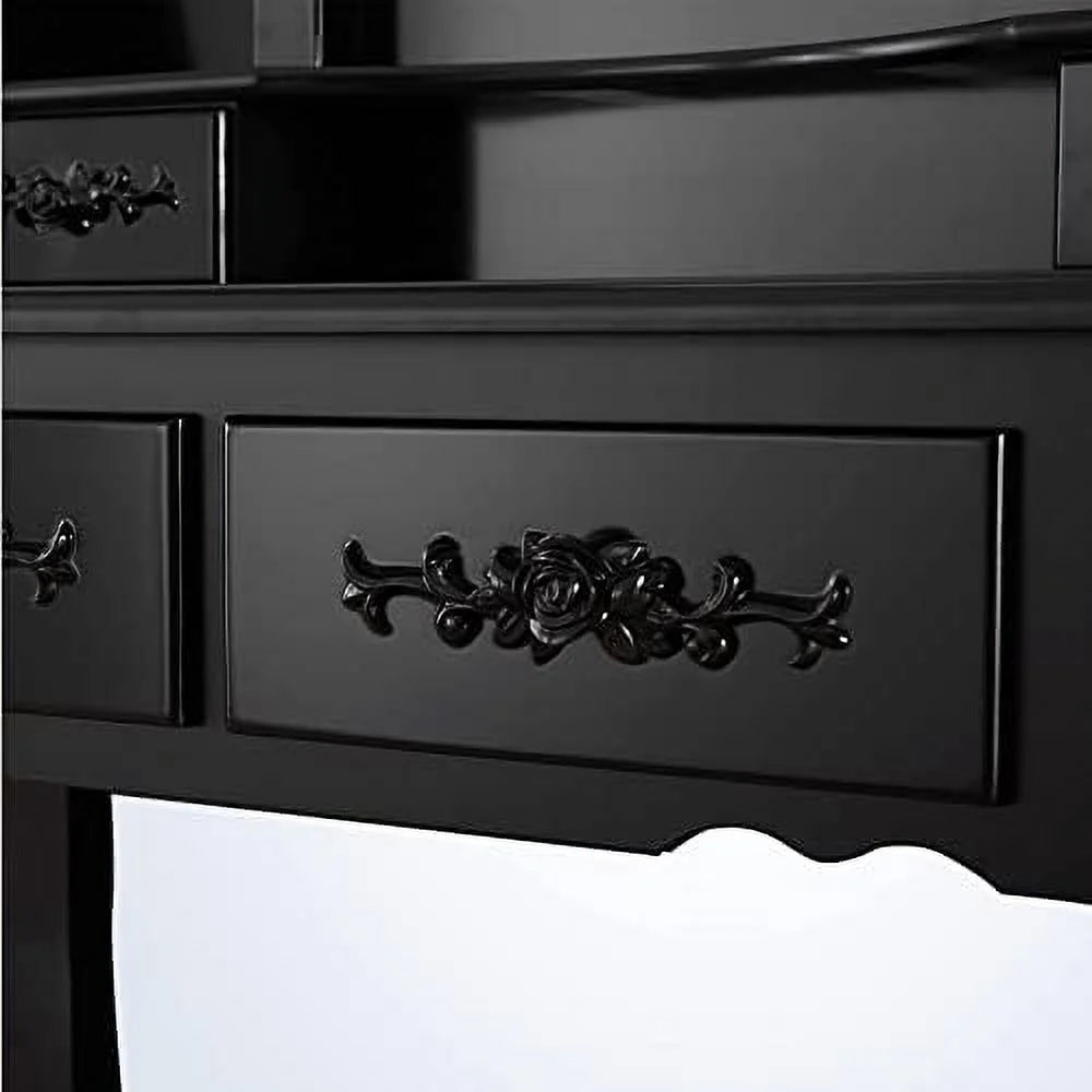 White 4 Drawer Vanity Table Set with Oval Mirror & Stool H346