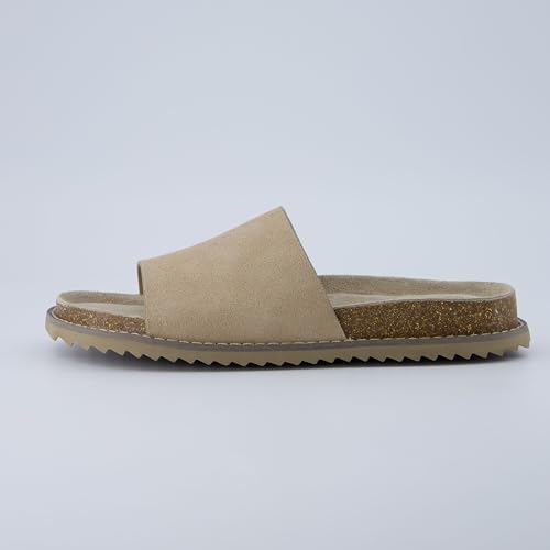 Suede Slip-On Slide Sandal with Cork Footbed Q983