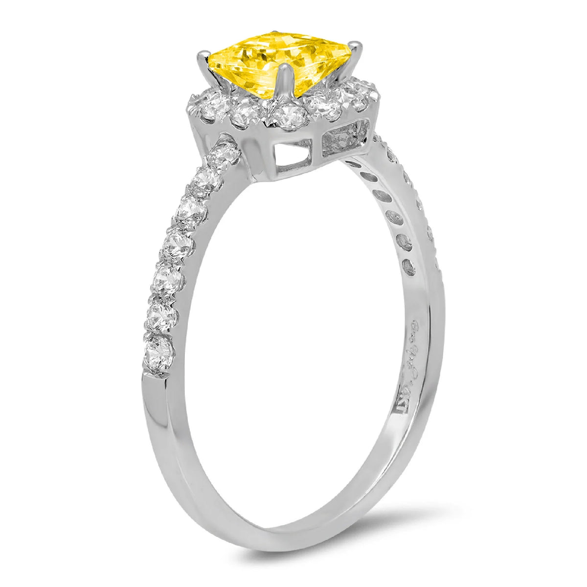 Princess Cut Yellow Simulated Diamond 14k White Gold Halo Ring Size 7.5 H6083