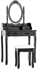 White 4 Drawer Vanity Table Set with Oval Mirror & Stool H346