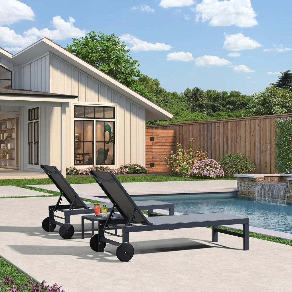 Grey Aluminum Outdoor Chaise Lounge with Wheels S22020