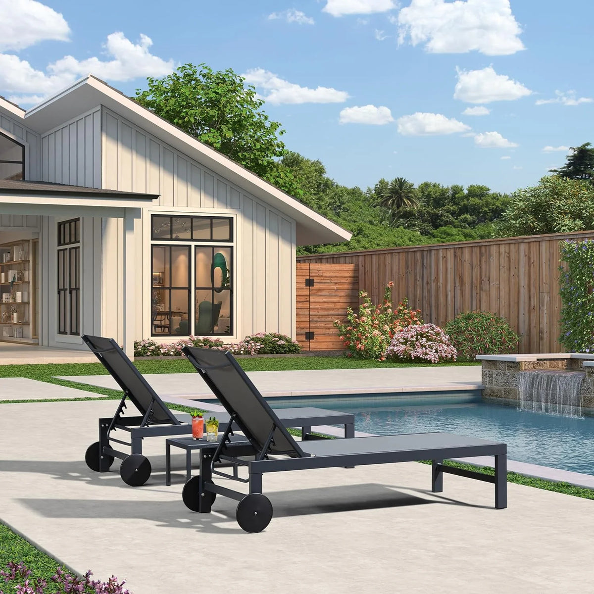 Grey Aluminum Outdoor Chaise Lounge with Wheels S22020