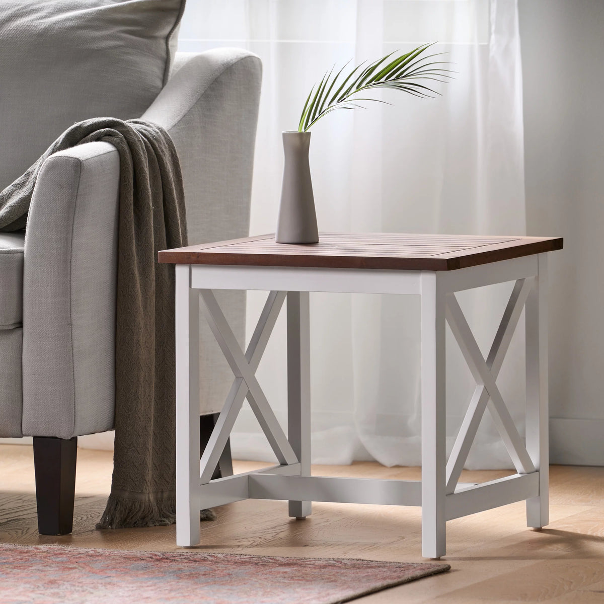 White Dark Oak Acacia Wood End Table X377