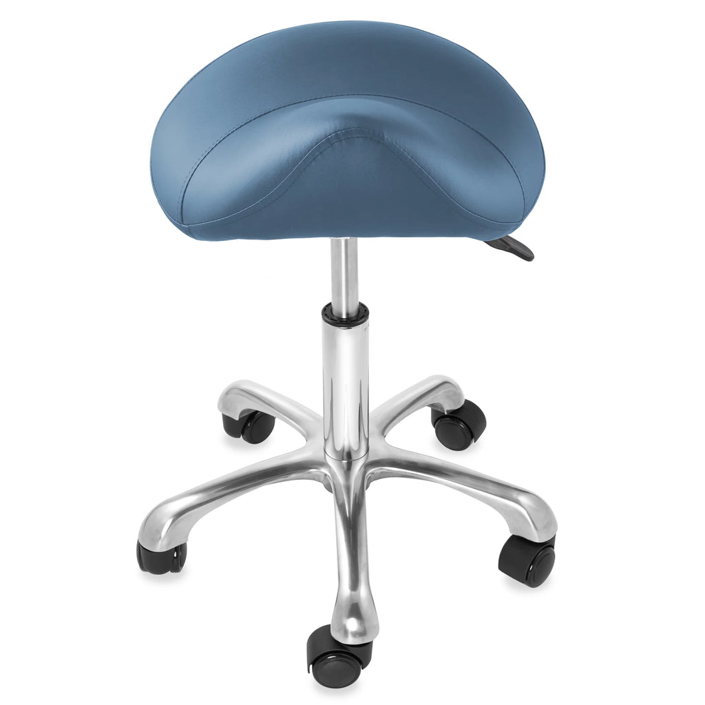 Blue Adjustable Hydraulic Saddle Stool with Swivel Wheels T1104