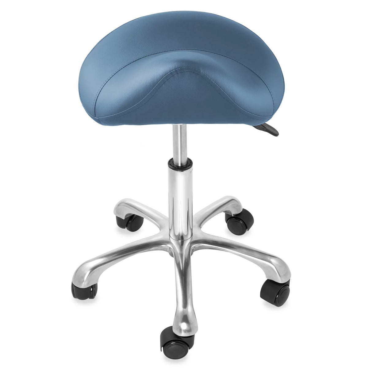 Blue Adjustable Hydraulic Saddle Stool with Swivel Wheels T1104