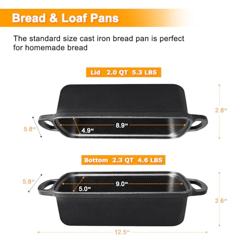 2 in 1 Cast Iron Bread Pan with Lid 9×5 Inch P36855