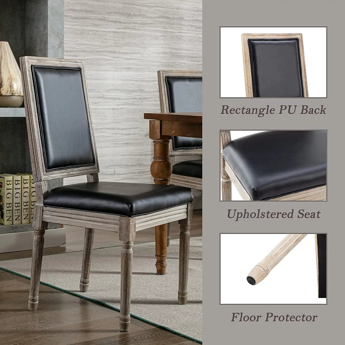 Black Leather Upholstered Dining Chairs Set of 6 Z3991