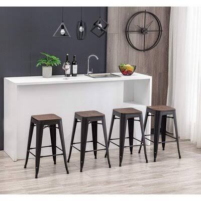 Black Solid Wood Bar Stool J2572