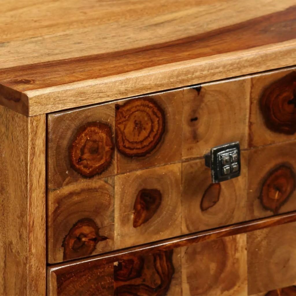 Solid Sheesham Wood Nightstand with Iron Legs and Storage Drawer M436641