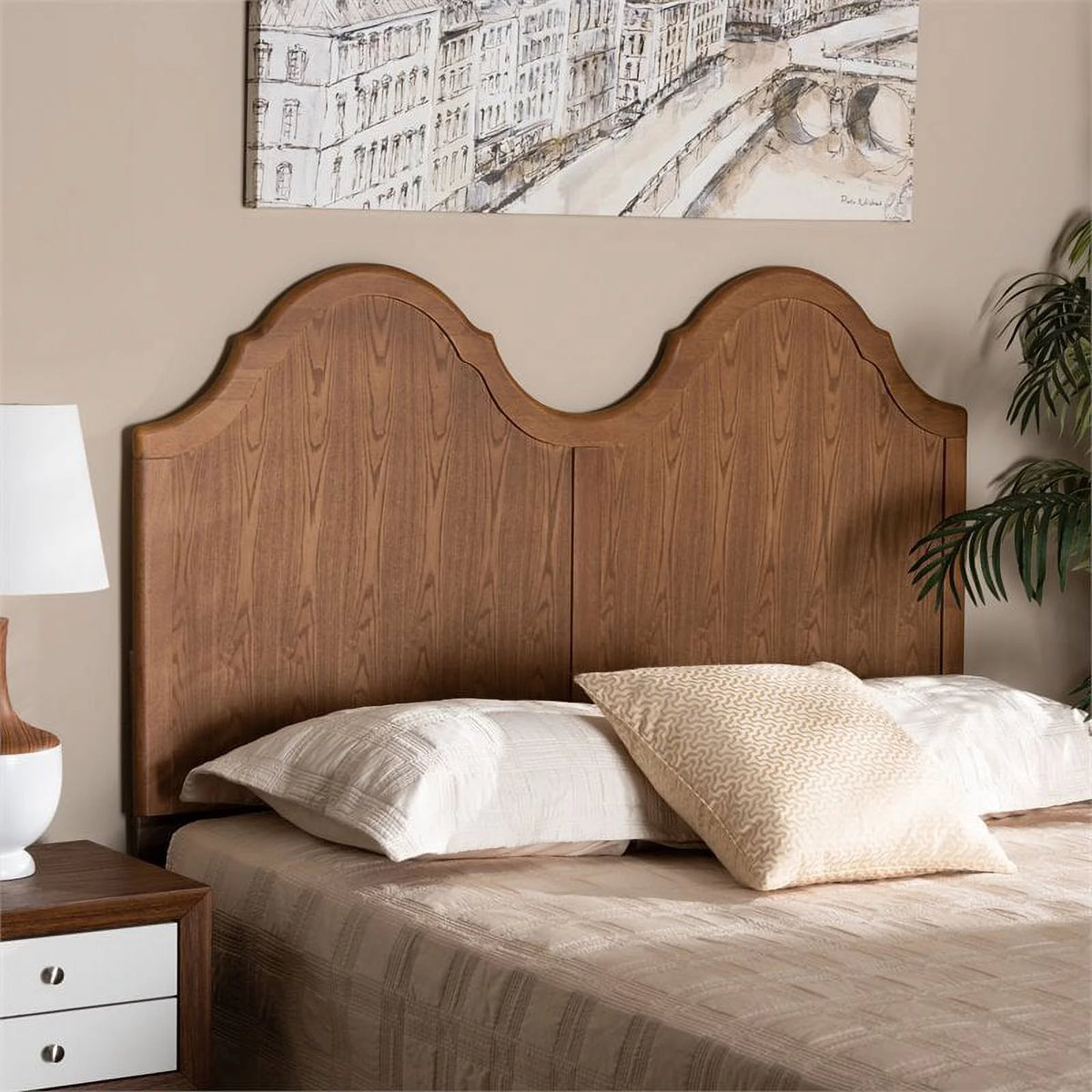 Ash Walnut Finished Wood King Size Arched Headboard B62637