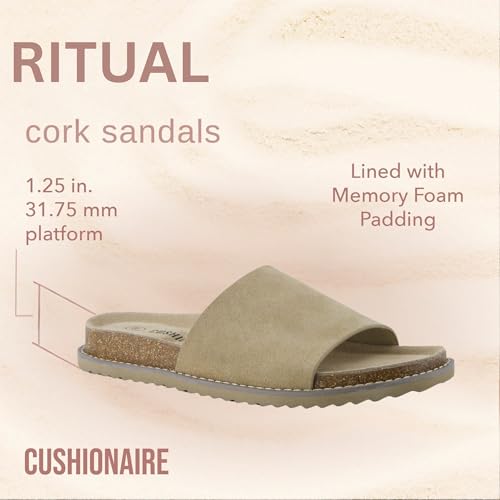 Suede Slip-On Slide Sandal with Cork Footbed Q983