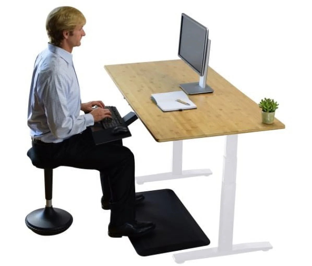 White Natural Bamboo Adjustable Computer Desk W68284