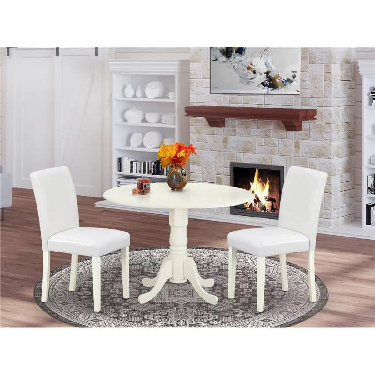 White 3 Piece Round Dining Table Set with 2 Chairs F343745