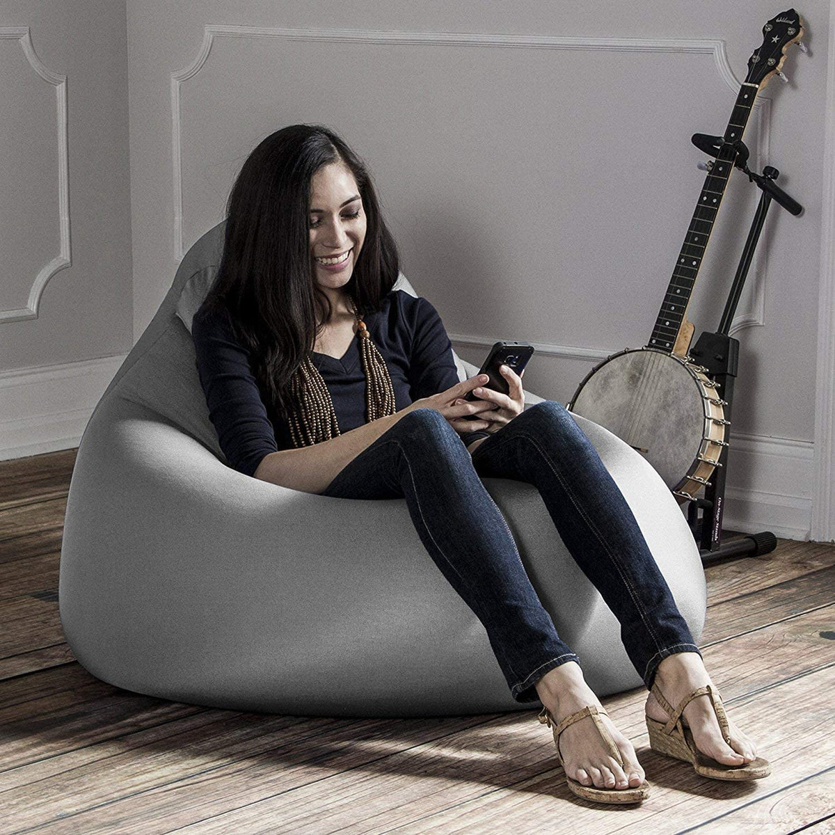 Silver Large Spandex Bean Bag Chair C13531