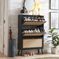Black 3 Flip Drawer Rattan Shoe Storage Cabinet X52378