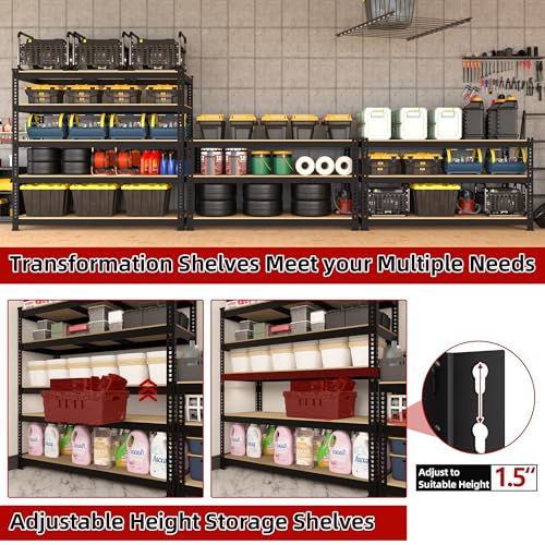 5 Tier Adjustable Heavy Duty Metal Shelving Unit, Black, 2 PCS Y164