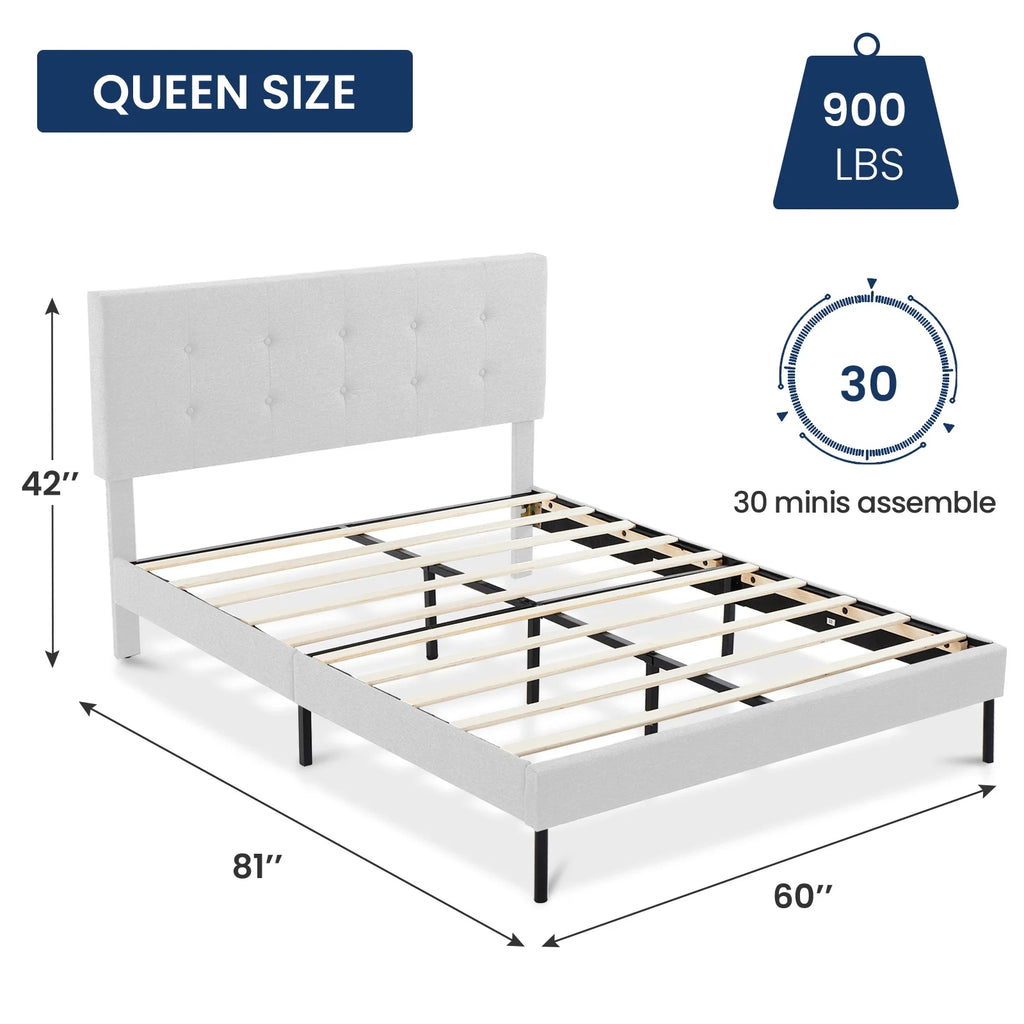 Queen Upholstered Platform Bed Frame with Headboard C7323