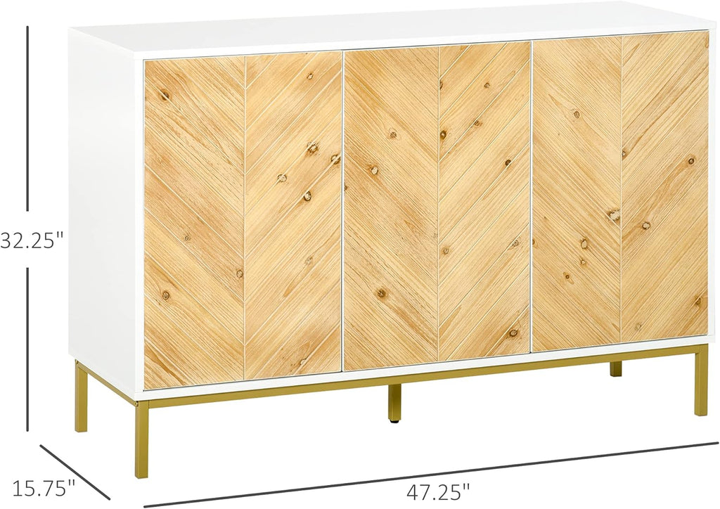 Natural Wood 3 Door Accent Sideboard Cabinet with Adjustable Shelving H30631