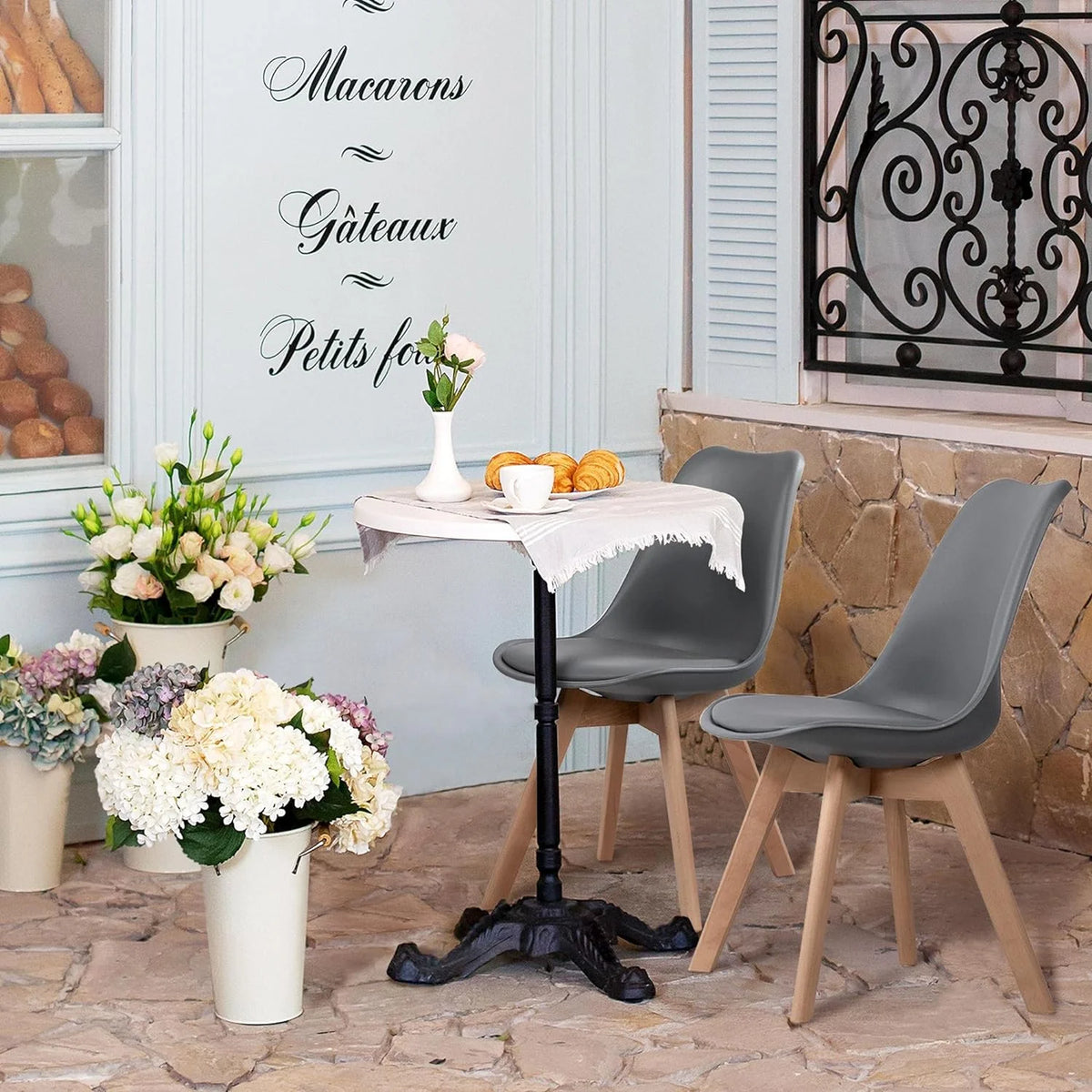 Dark Gray PU Side Chair with Beech Wood Legs, 4Pcs H717422