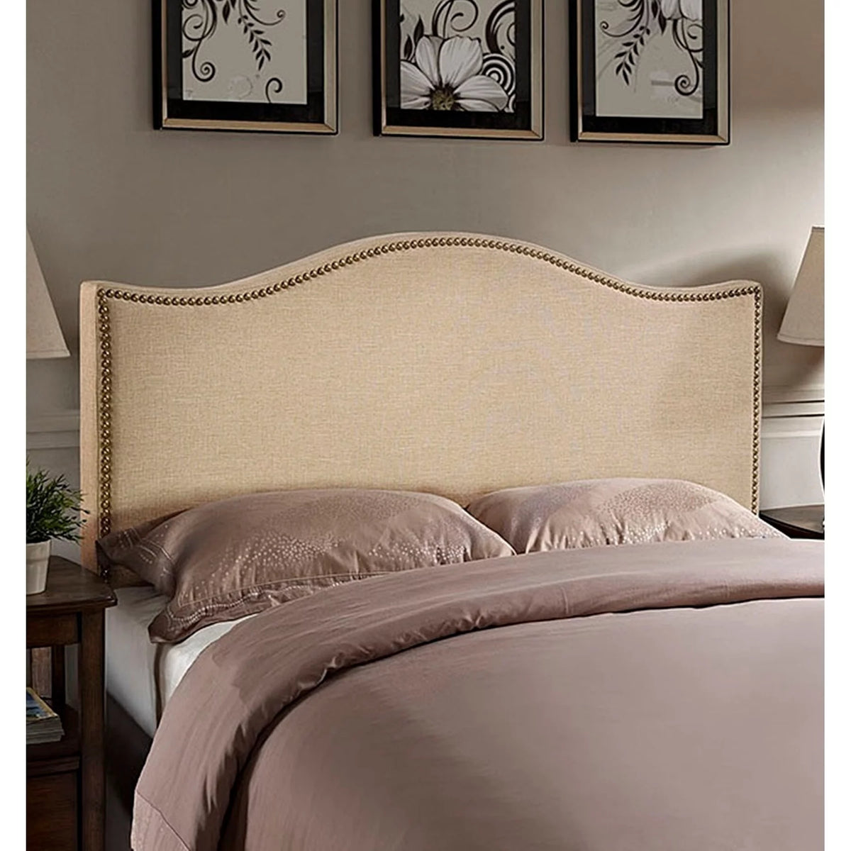 Queen Size Cafe Fabric Headboard with Nailhead Trim C584