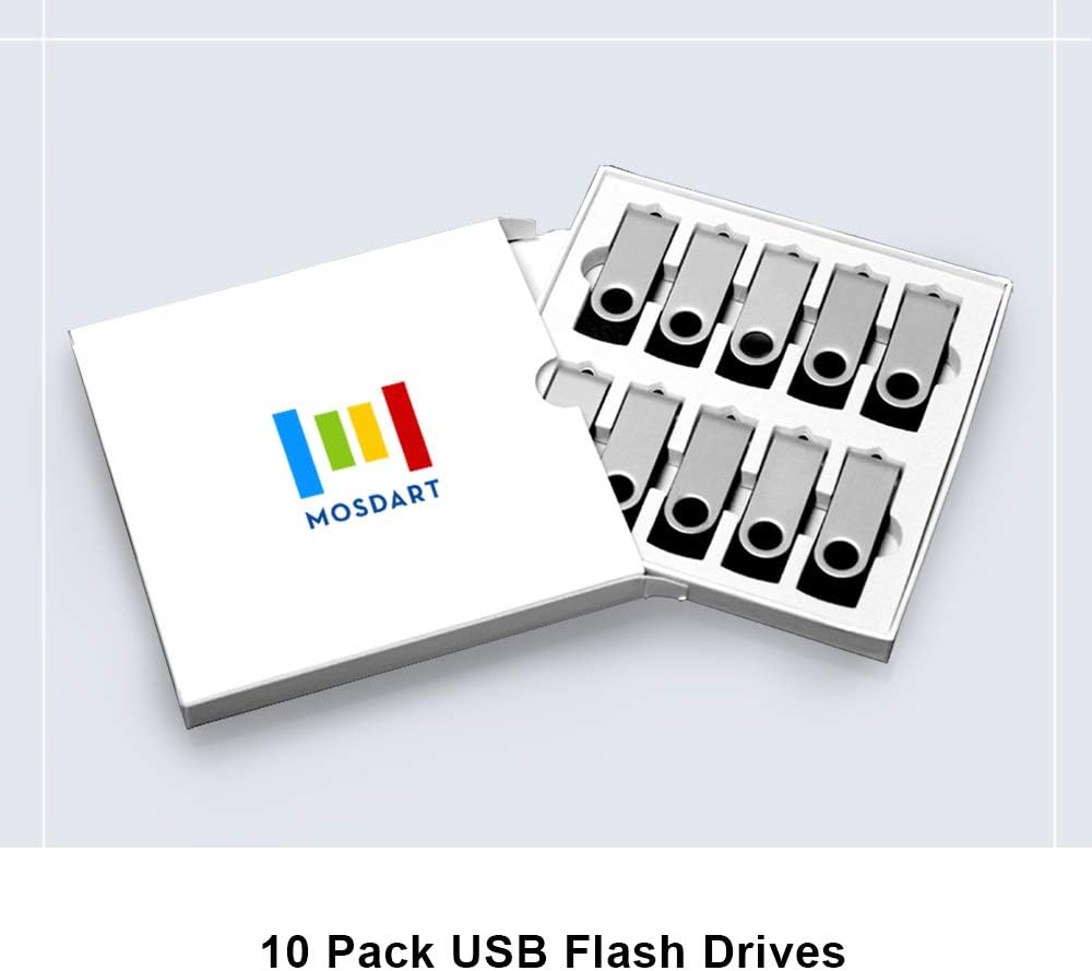 10 Pack 4GB USB2.0 Swivel Flash Drives with Led Indicator, Black O22960