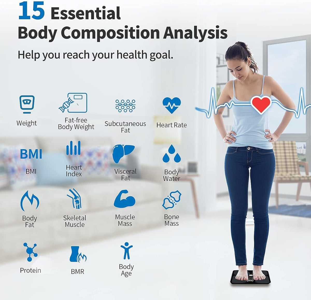 Body Weight and Fat Scale with Bluetooth, 15 Body Composition Analyzer, Pack of 2 W50161