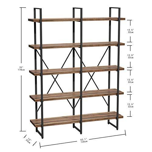 Double Wide 5-Tier Open Bookcase Wood and Metal Shelves L121