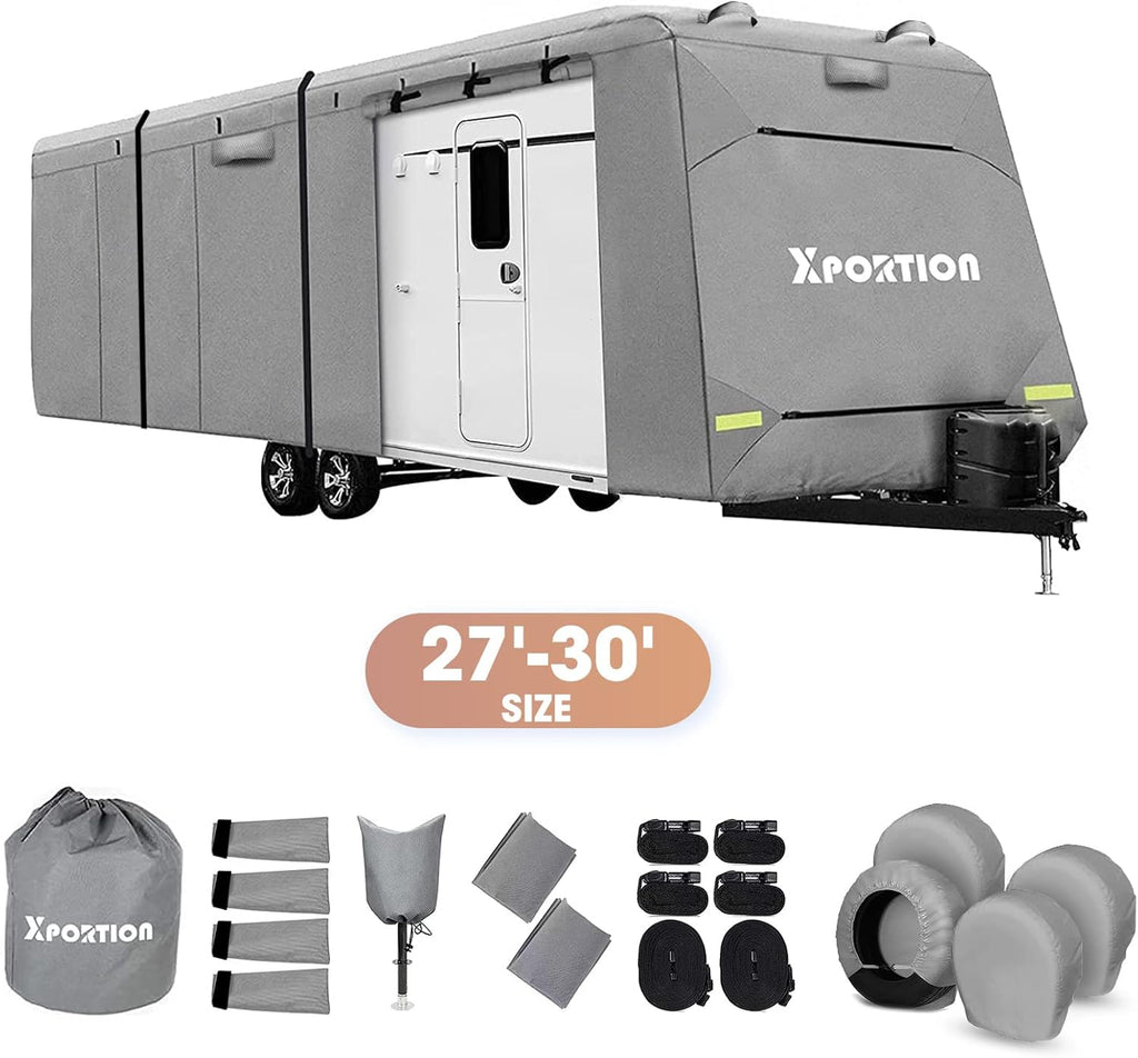 Windproof 4-Layer Travel Trailer Cover Fits 24’ - 27’ RV U558416