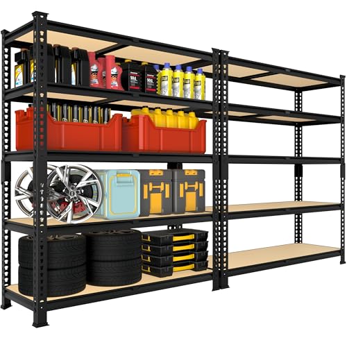 5 Tier Adjustable Heavy Duty Metal Shelving Unit, Black, 2 PCS Y164