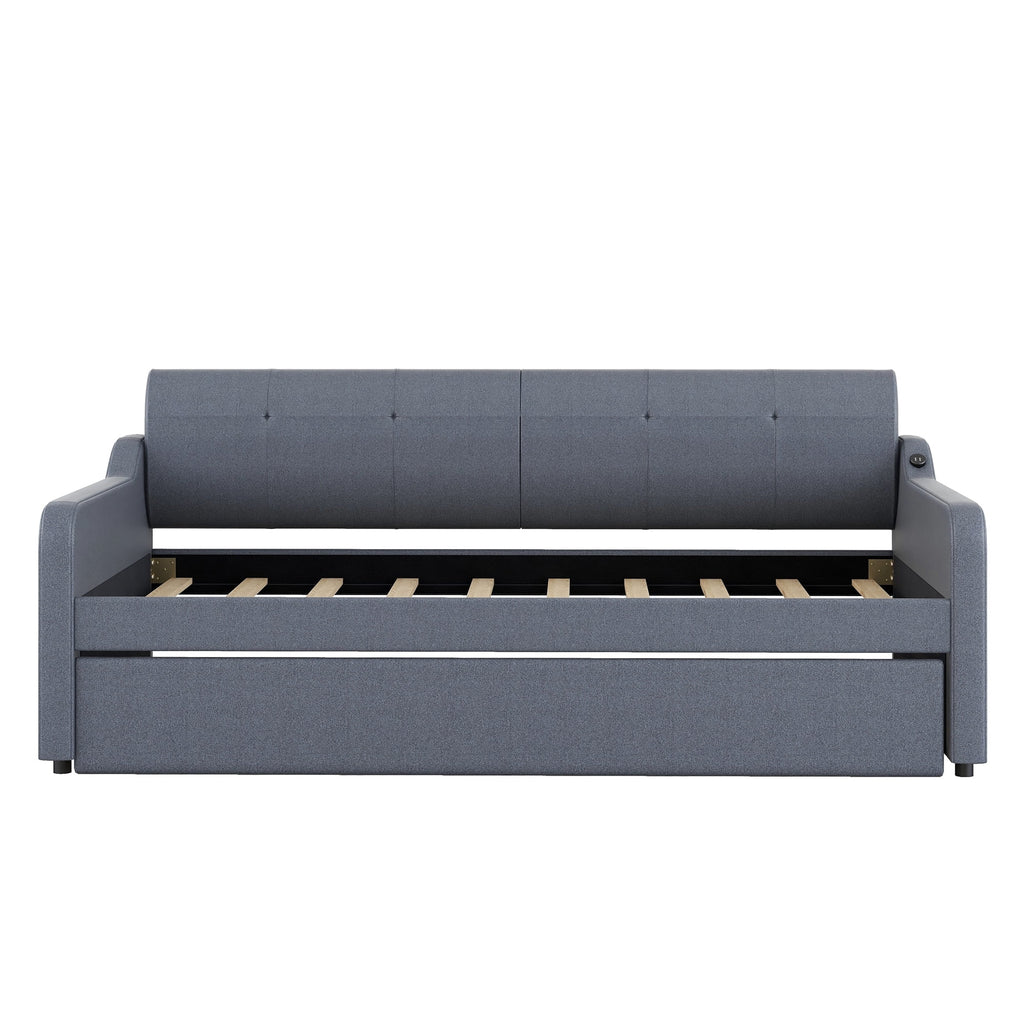 Gray Twin Size Upholstery DayBed with Trundle U323047