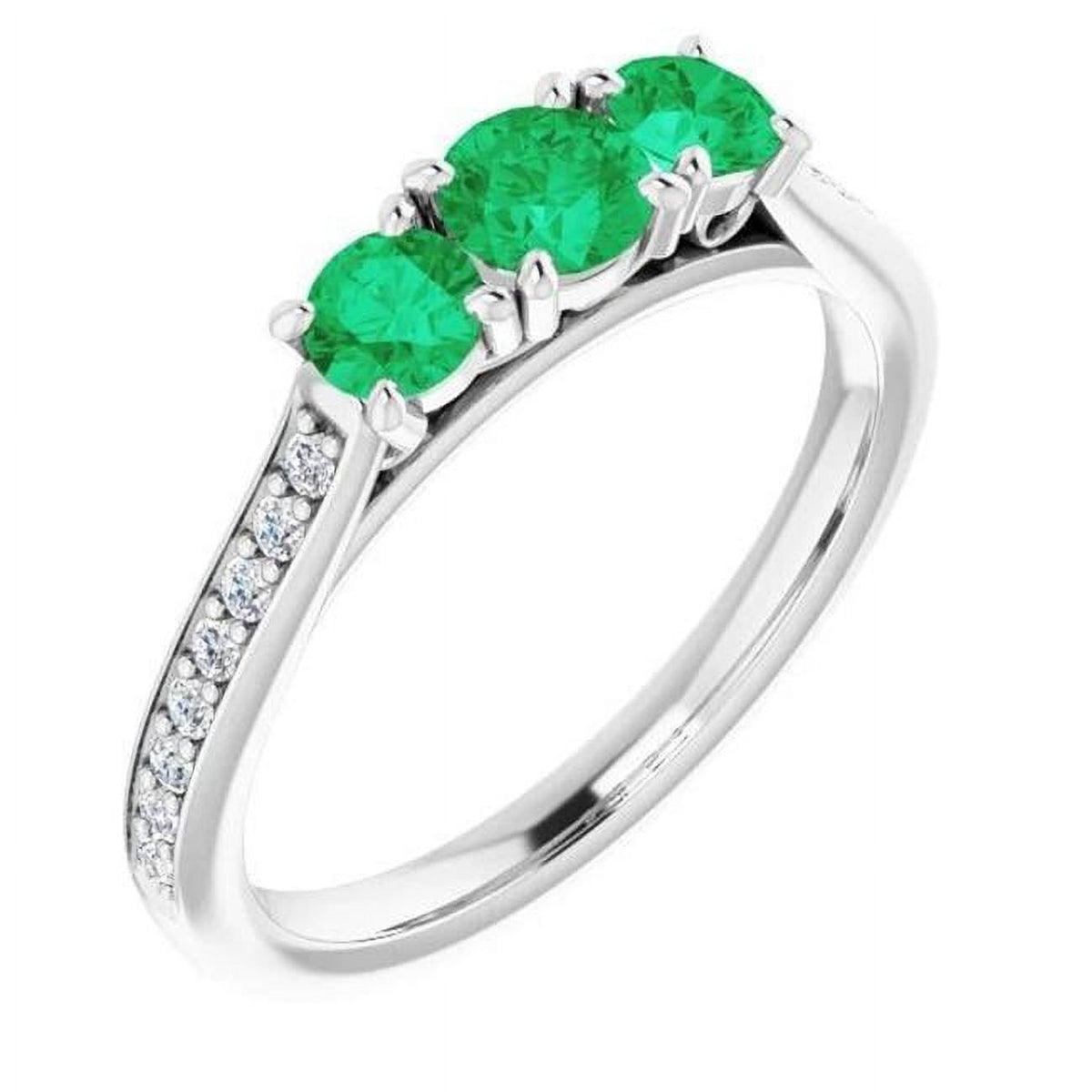 Three Stone Style Diamond Emerald Engagement Ring, Size 6.5 X4099