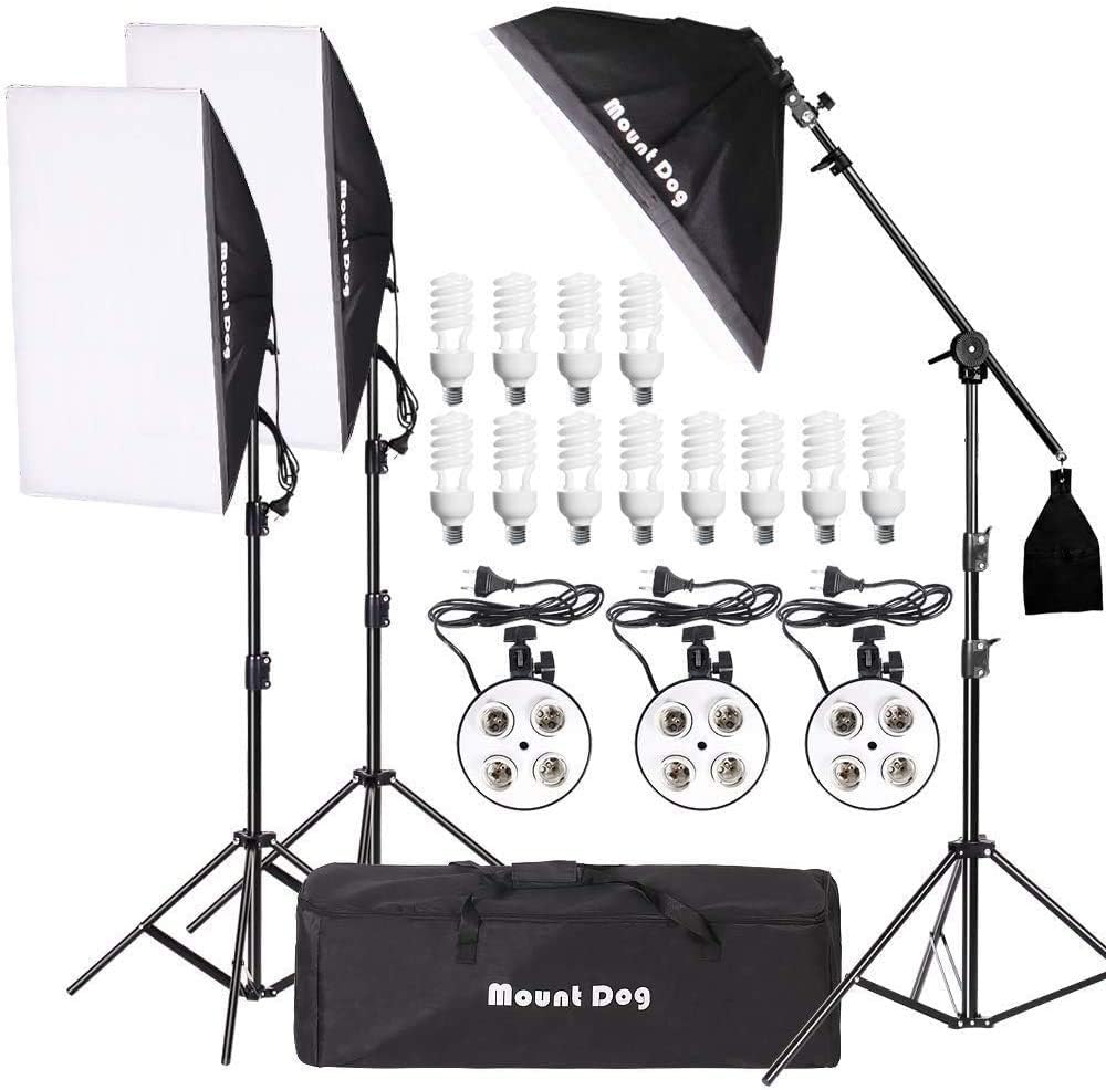2400W Softbox Photography Lighting Kit with Boom Arm and Carry Case R831