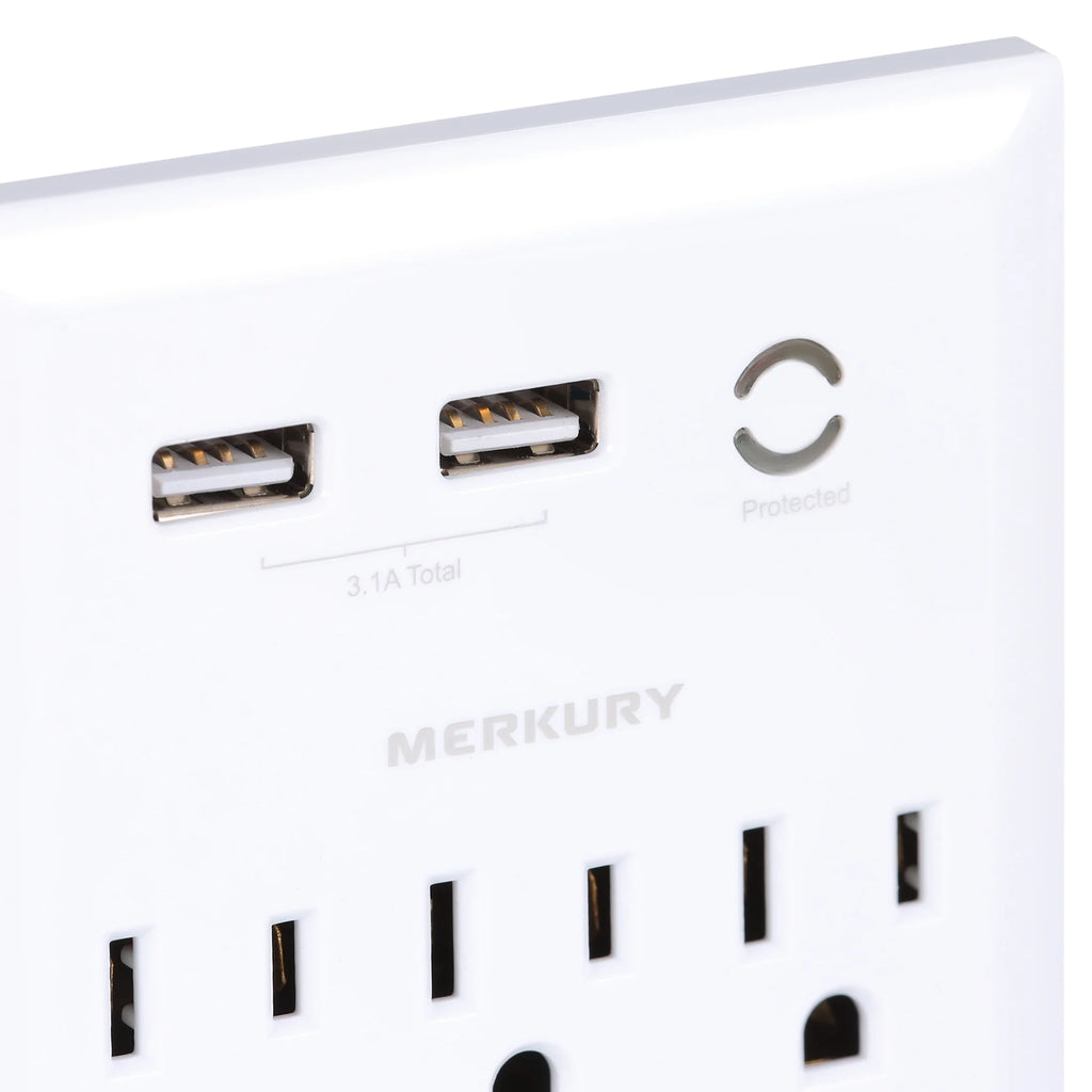 White 6-Outlet USB Wall Charger Extender with Phone Stand U48881