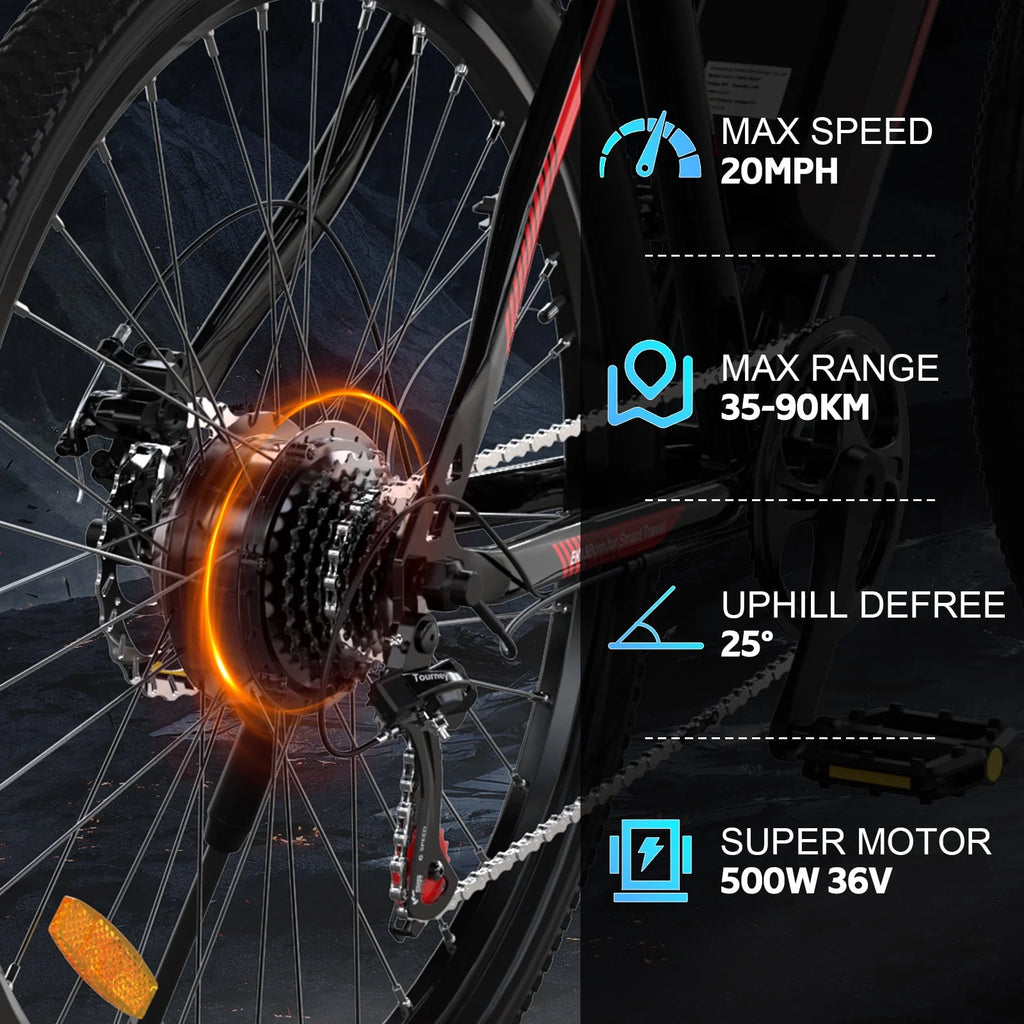 500W 26 Electric Bike 20MPH 36V 12Ah 7 Speed Y521
