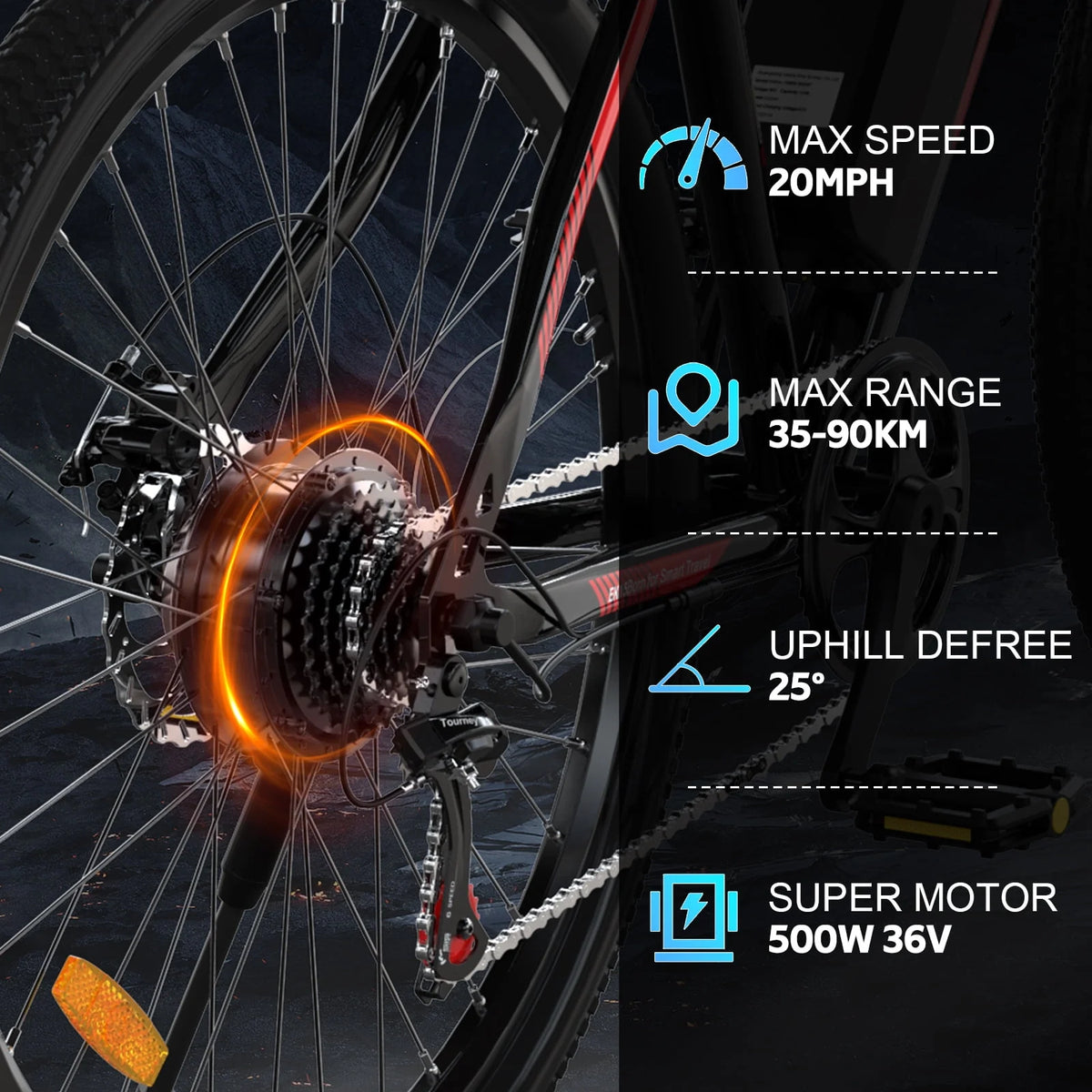 500W 26 Electric Bike 20MPH 36V 12Ah 7 Speed Y521