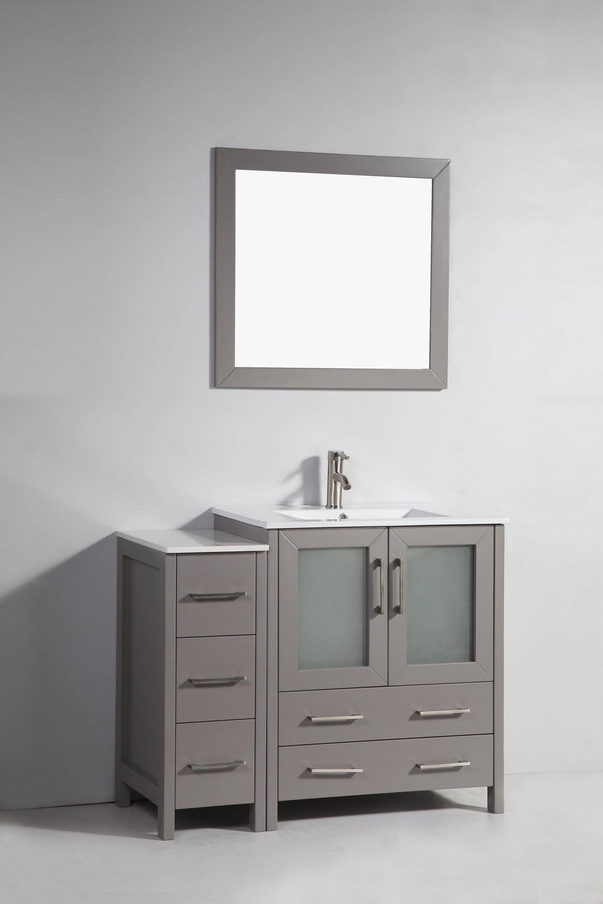 42 in. Single Sink Vanity Cabinet with Ceramic Sink & Mirror Grey P231441