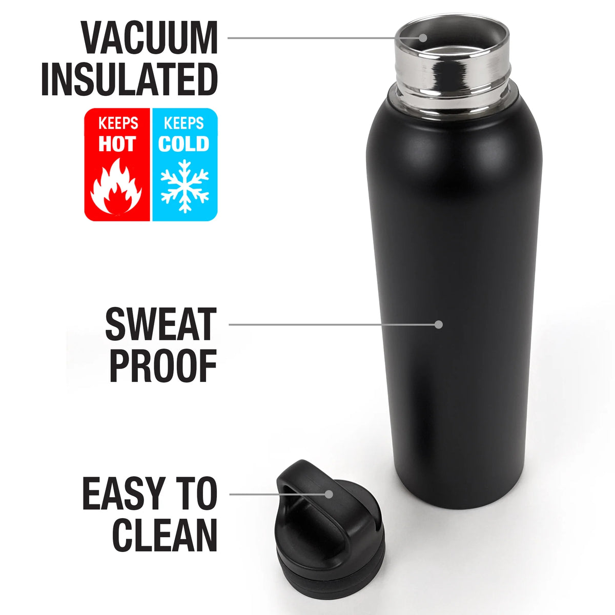 24 oz Vacuum Insulated Stainless Steel Canteen Water Bottle with Loop Cap O86856