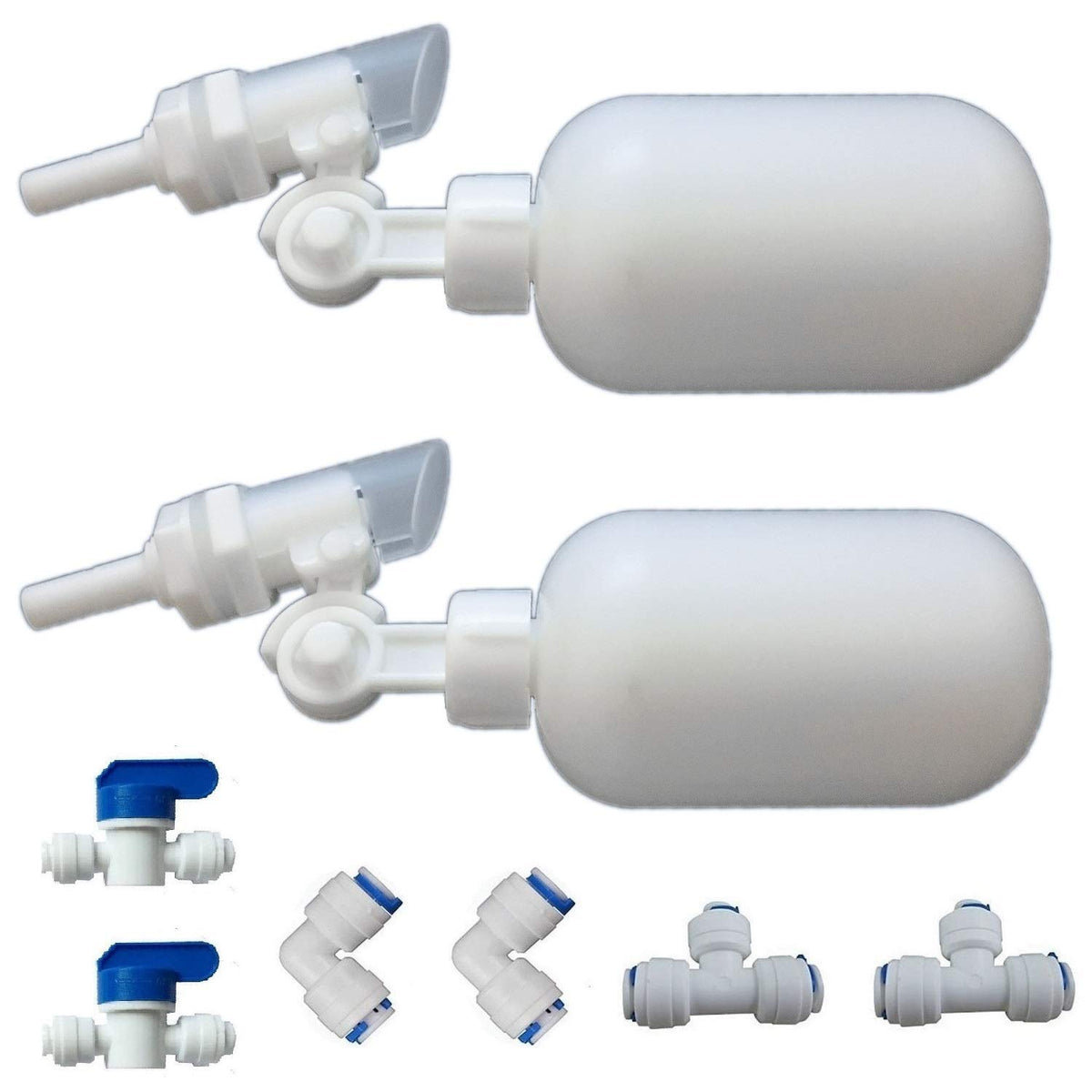 1/4 Float Shut Off Valve Angle Adjustable Quick Connect Valve for RO System (2 pcs+Ball Valve+Elbow+Tee) S79740
