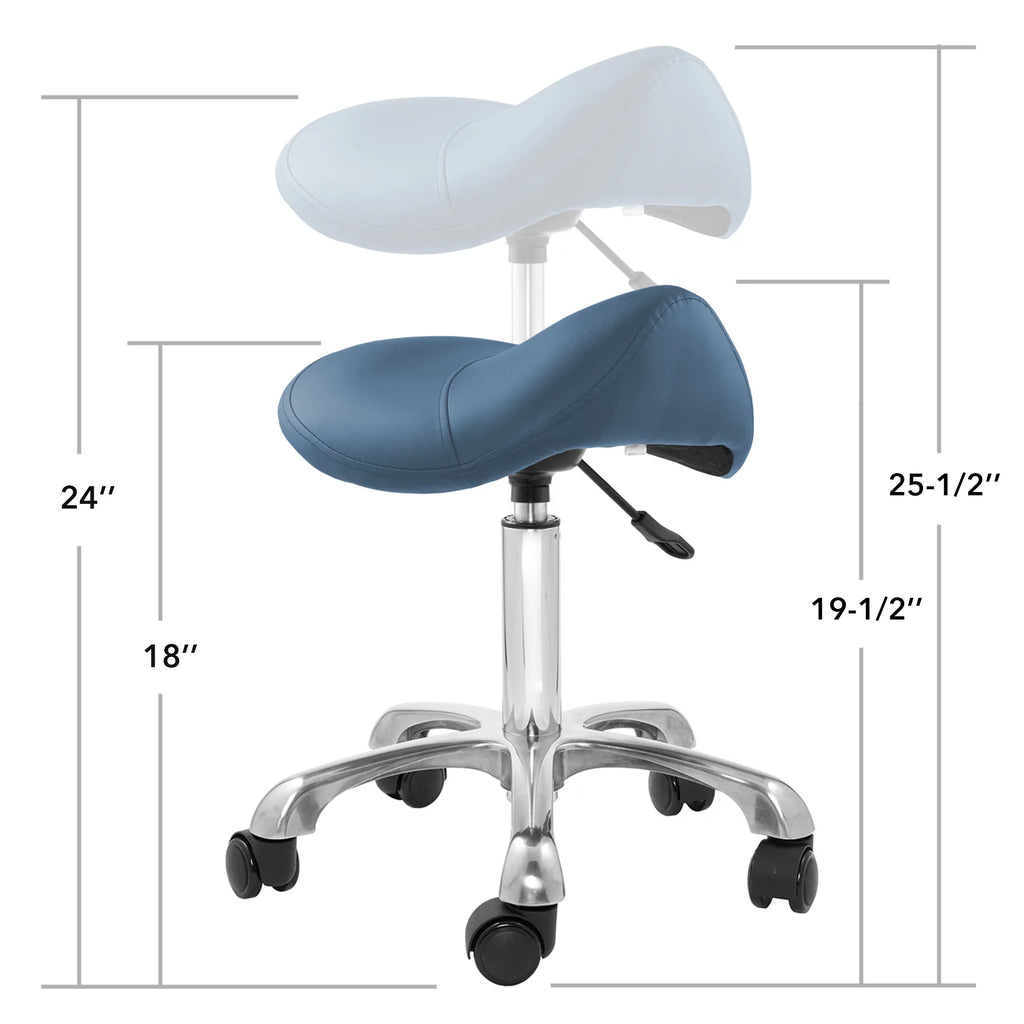 Blue Adjustable Hydraulic Saddle Stool with Swivel Wheels T1104