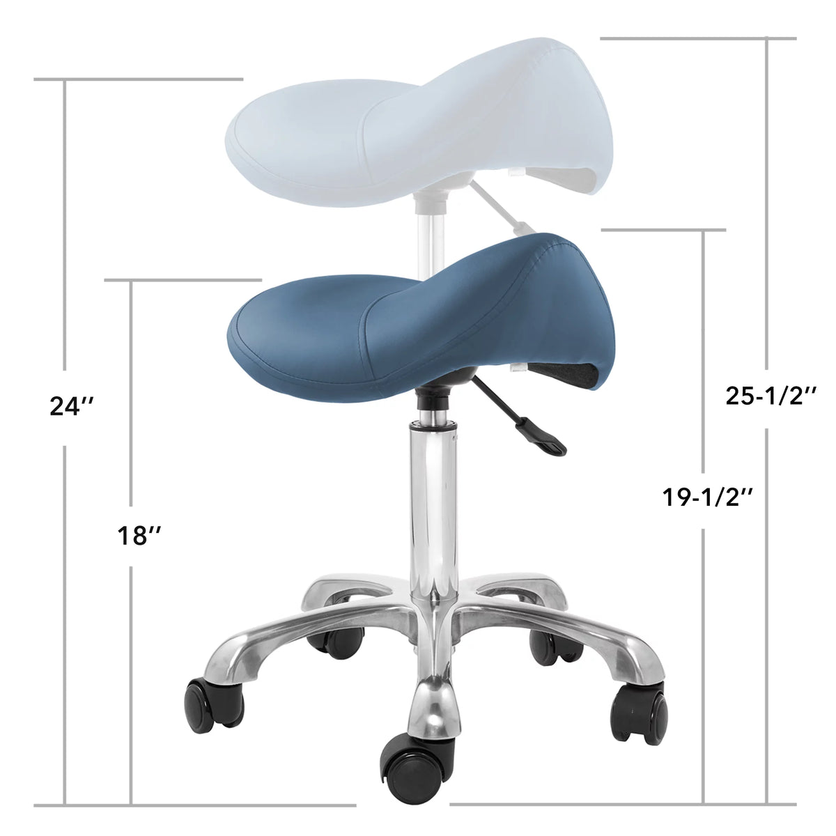 Blue Adjustable Hydraulic Saddle Stool with Swivel Wheels T1104