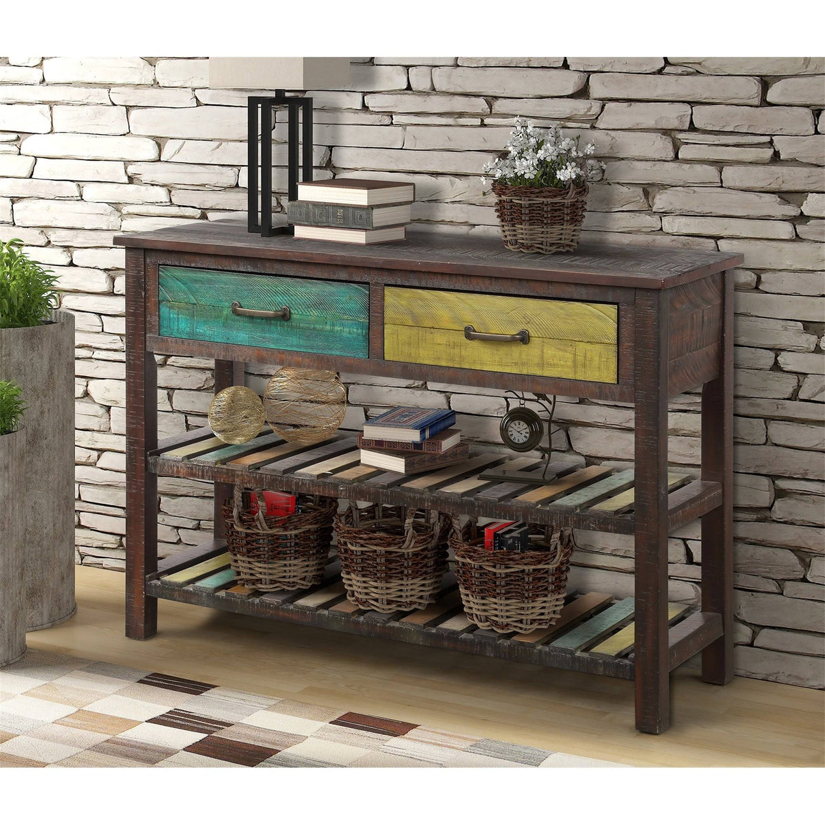 Console Table with Drawers and 2 Tiers Shelves Z174