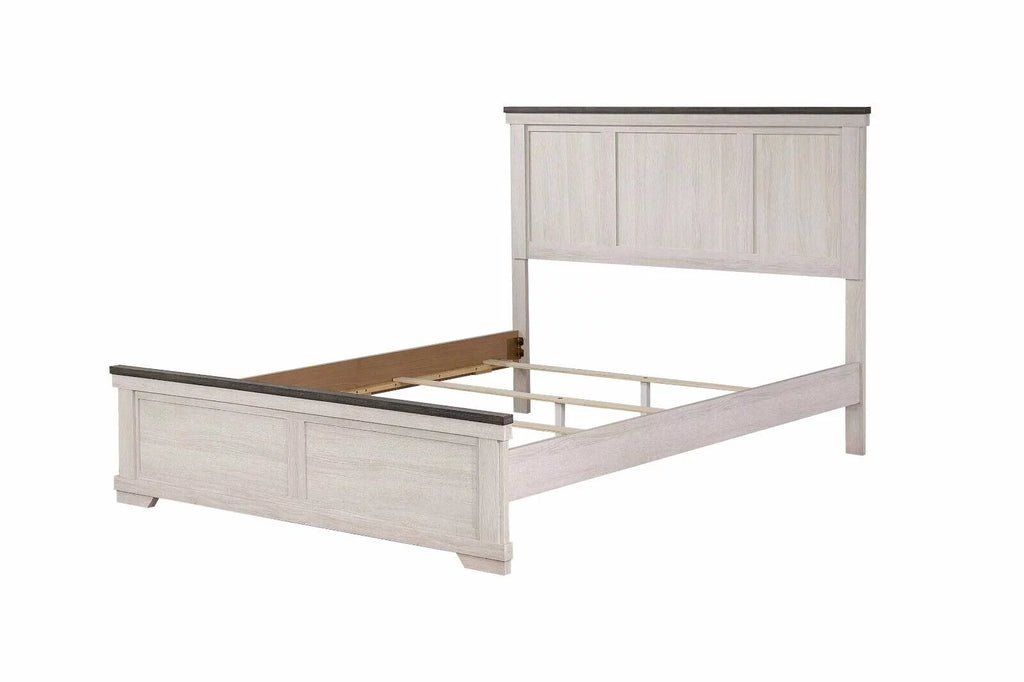 Antique White Brown 3pc Queen Size Bed and Nightstand Set X6274