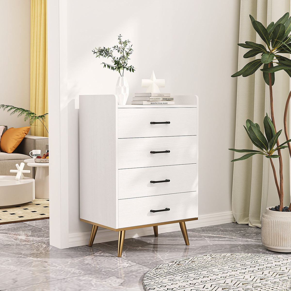 White 4 Drawer Wood Dresser H7712