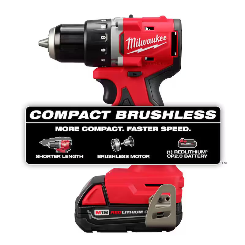 18V Lithium-Ion Brushless Cordless Compact Drill/Driver with Battery, Charger & Bag D491