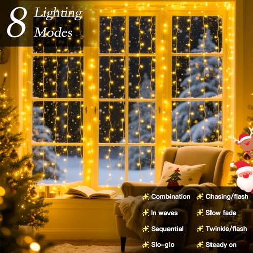 200 LED Curtain String Lights with Timer and 8 Modes C1741
