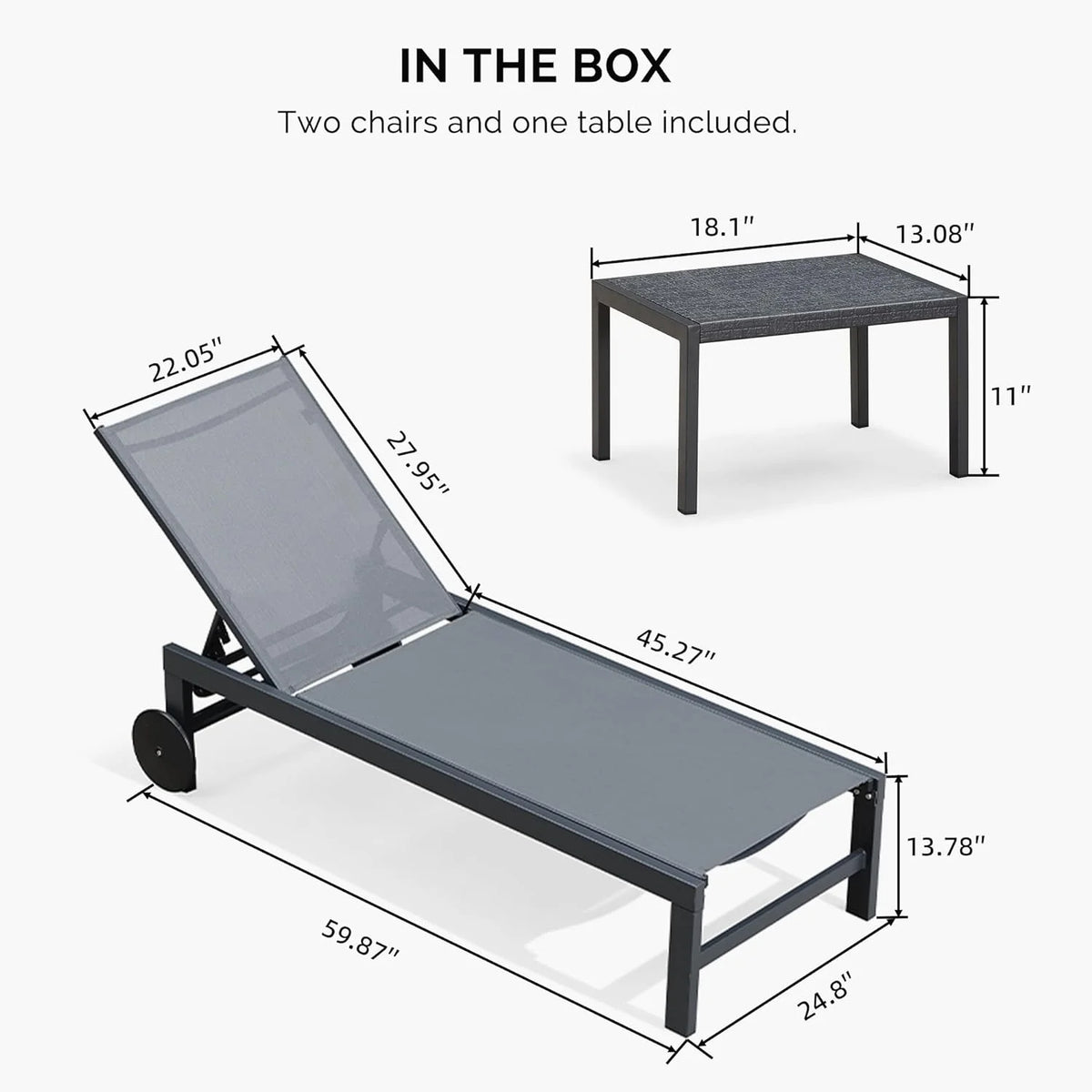 Grey Aluminum Outdoor Chaise Lounge with Wheels S22020
