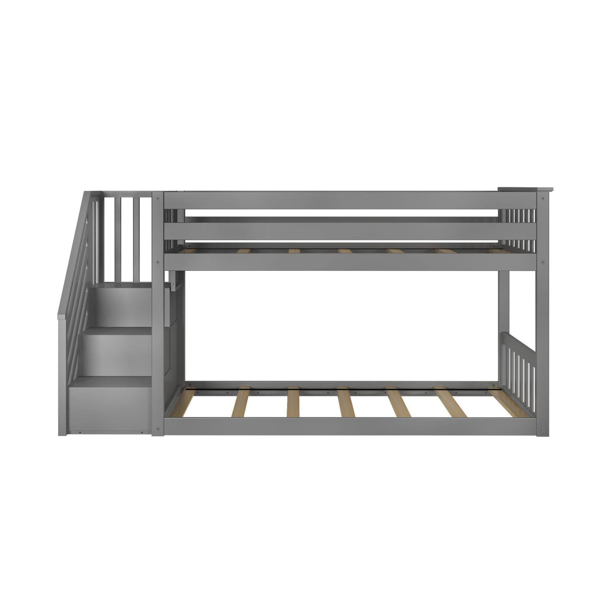Twin Low Bunk Bed with Staircase, White E19187