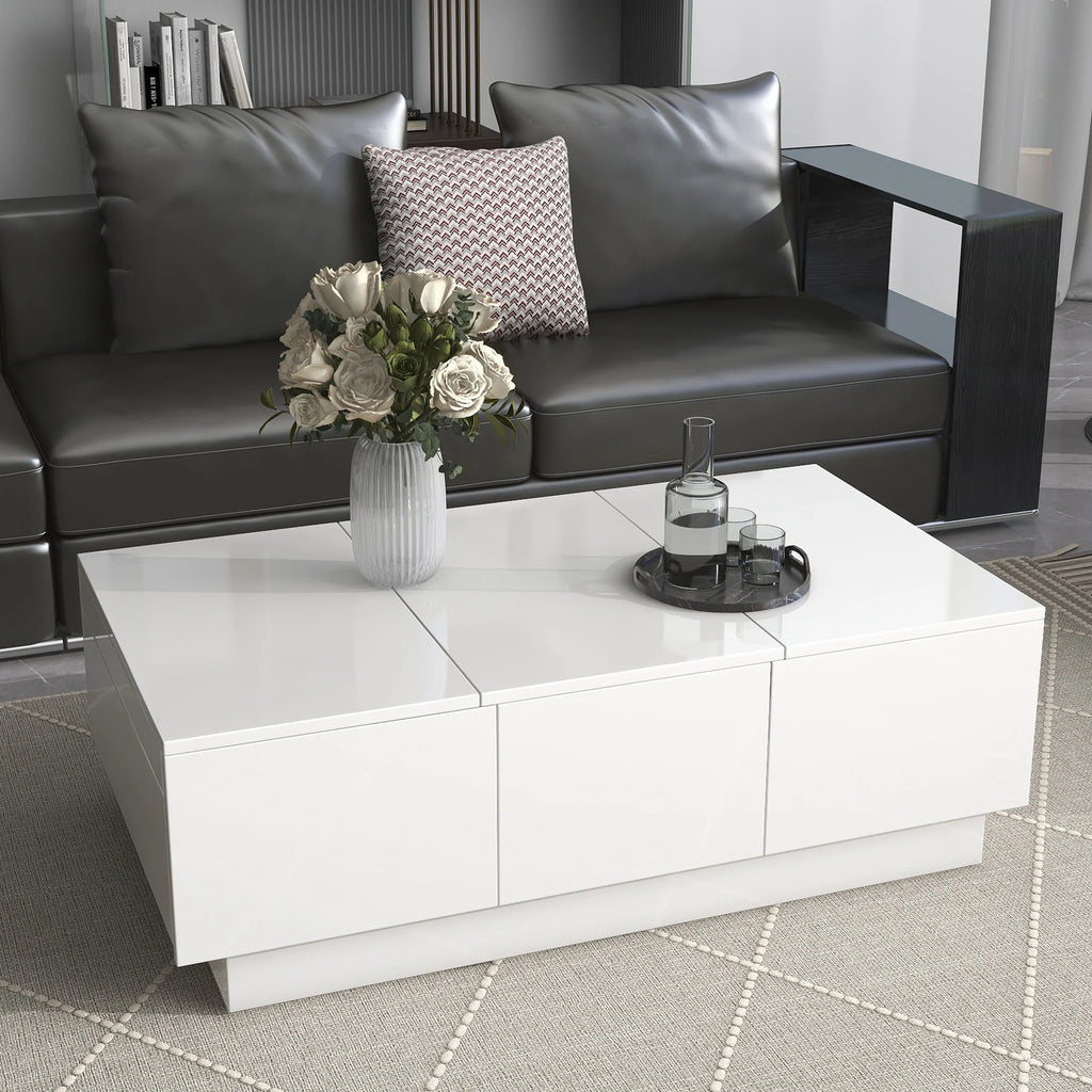 White Extendable Coffee Table with 2 Drawers T75052